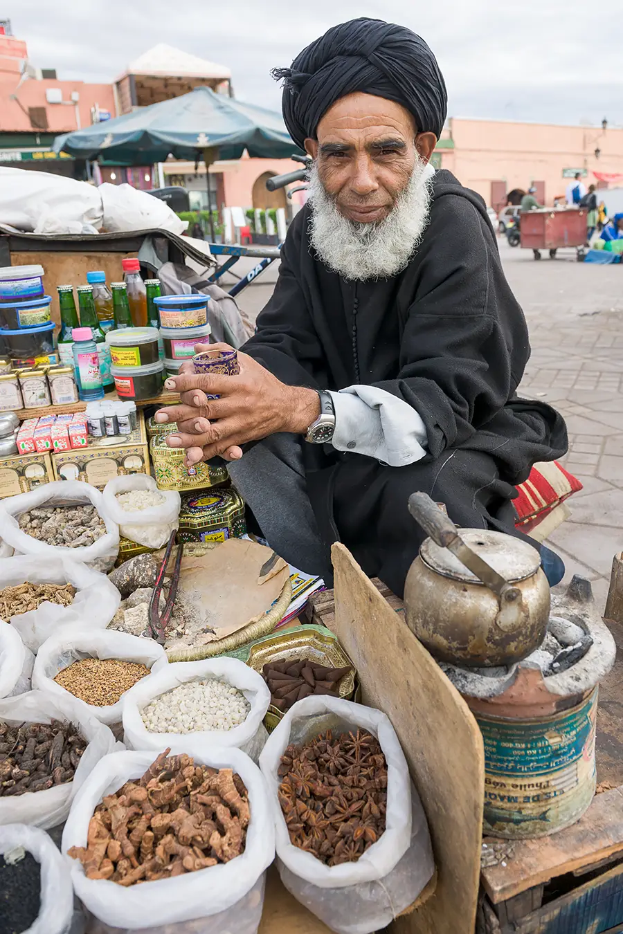 Morocco portrait of seller in the Marrakech Souk