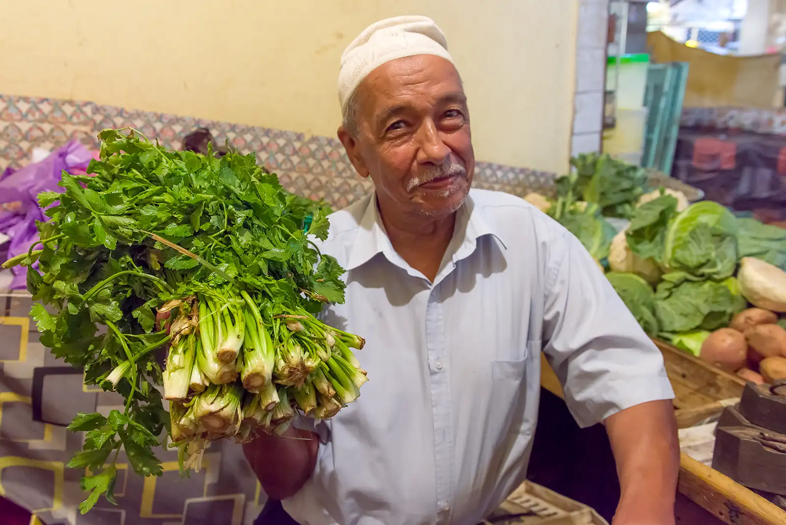 Photographing people in Marrakech - Market Seller