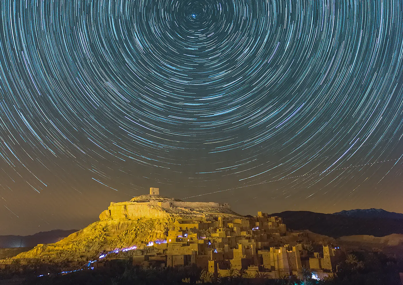 Shooting star trails in Morocco at Ait Benhaddhou